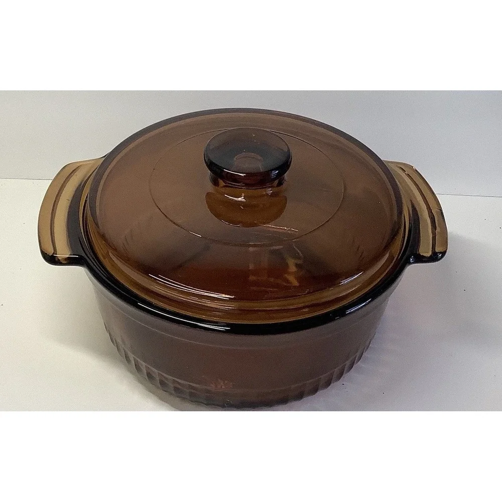 Fire King Amber 1 Qt Bean Pot w/lid Anchor Hocking Brown USA Nice!